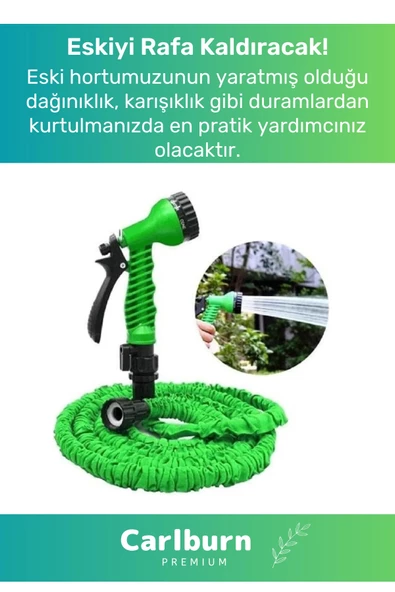 Özel Üretim Dolaşmaz Kırılmaz 7 Kademeli Uzayan Bahçe Sulama Araç Yıkama Tabancalı Hortumu 15 Metre - 3