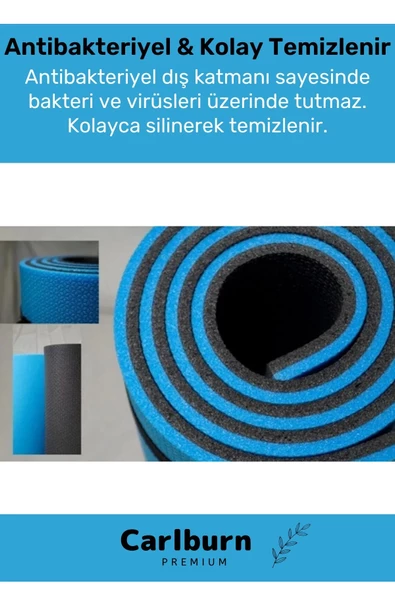 Konfor Modeli Çift Taraflı Kaymaz Silinebilir Antibakteriyel Pilates Meditasyon Minderi 6,5 mm Mat - 6