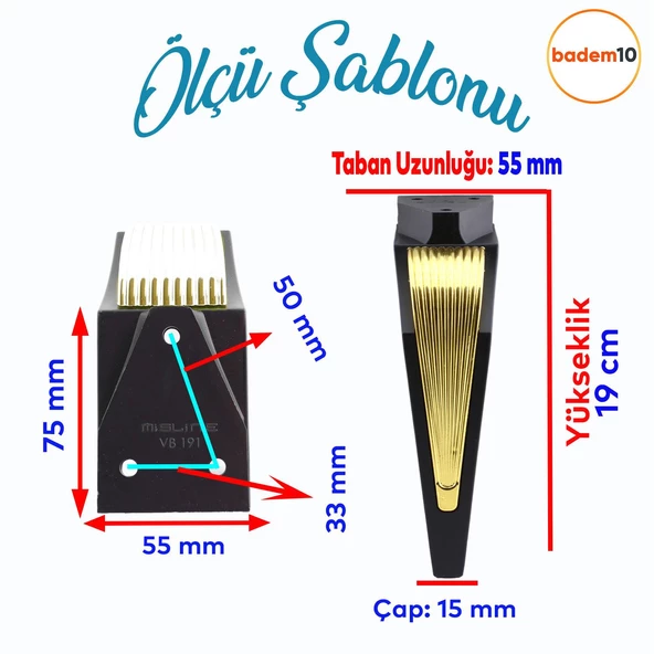 Salkım Mobilya Oturma Grubu Kanepe Tv Ünitesi Konsol Koltuk Ayağı Ayakları Siyah Altın 19 Cm - 2