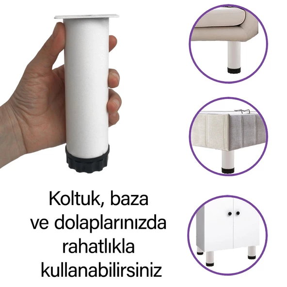 2 Adet Metal Ayarlanabilir 15 cm Beyaz Destek Ayak Mobilya Kanepe Baza Koltuk Dolap Sehpa TV Ünitesi Ayağı - 2