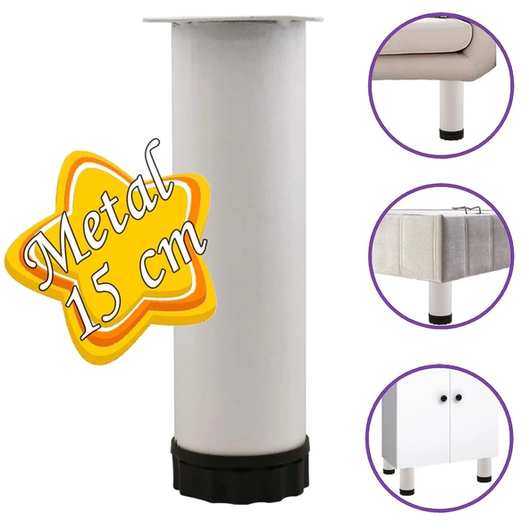 Metal Ayarlanabilir 15 cm Beyaz Destek Ayak Mobilya Kanepe Baza Koltuk Dolap Sehpa TV Ünitesi Ayağı