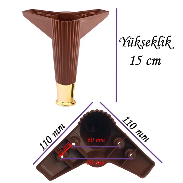 8 Adet Golden Ayak 15 cm Kahve Altın Gold Mobilya Kanepe Sehpa Ünite Koltuk Ayağı Baza Ayak Ayakları - Resim 3