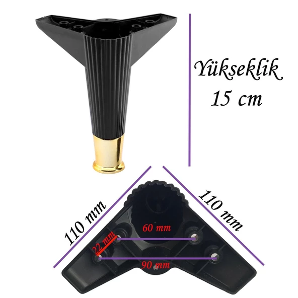 Golden Ayak 15 cm Siyah Altın Gold Mobilya Kanepe Sehpa Ünite Koltuk Ayağı Baza Ayak Ayakları - 3