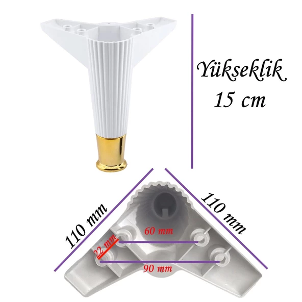 4 Adet Golden Ayak 15 cm Beyaz Altın Gold Mobilya Kanepe Sehpa Ünite Koltuk Ayağı Baza Ayak Ayakları - 3
