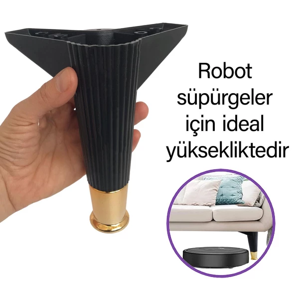 4 Adet Golden Ayak 15 cm Siyah Altın Gold Mobilya Kanepe Sehpa Ünite Koltuk Ayağı Baza Ayak Ayakları - 2