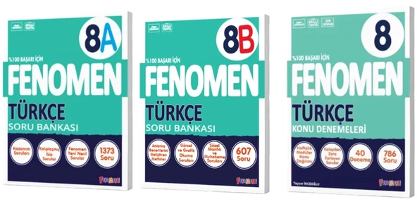 FENOMEN YAYINCILIK 8. Sınıf Türkçe A+B Soru Bankası + Türkçe Konu Denemeleri (3 Kitap)