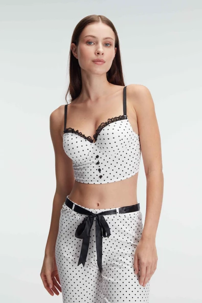 Anıl Kadın Beyaz Büstiyer Pijama Takımı 4125 - Resim 2