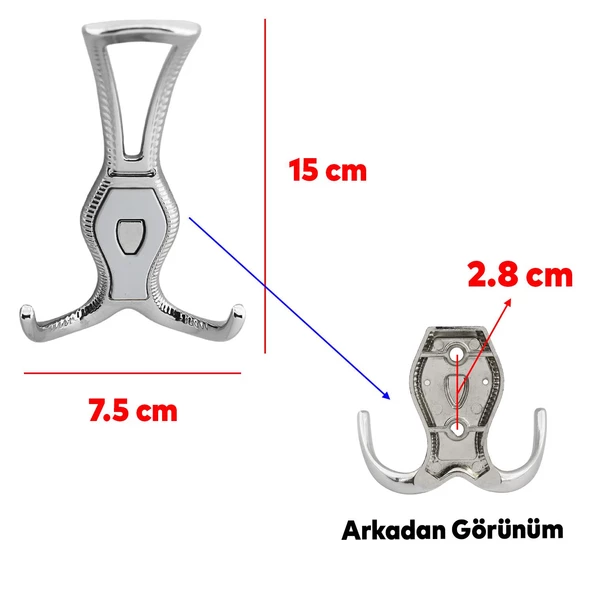 Galata Askı Portmanto Metal Vestiyer Duvar Dolap Elbise Askısı Krom Renk Mobilya Askılığı 4 Adet - Resim 2