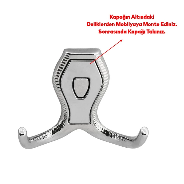 Galata Askı Vestiyer Mobilya Duvar Askısı Metal Dolap Elbise Askılığı Krom Renk Krom Kapaklı 4 Adet - Resim 3