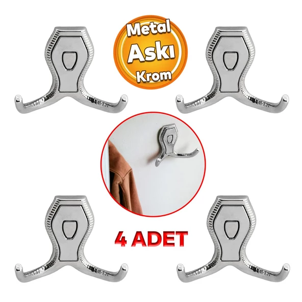 Galata Askı Vestiyer Mobilya Duvar Askısı Metal Dolap Elbise Askılığı Krom Renk Krom Kapaklı 4 Adet