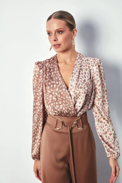 Kruvaze Desenli Bodysuit - TAŞ-VİZON - 4