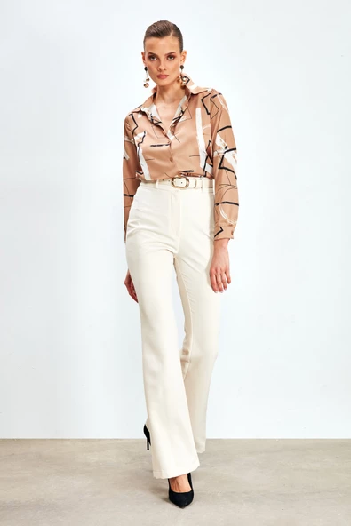 Yırtmaçlı Salaş Gömlek - CAMEL - Resim 4