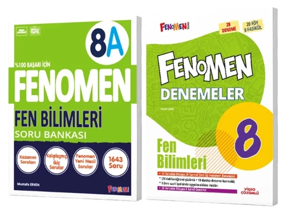 FENOMEN YAYINLARI 8. SINIF Fen Bilimleri A Soru Bankası + Fen Bilimleri Denemeleri (2 KİTAP)