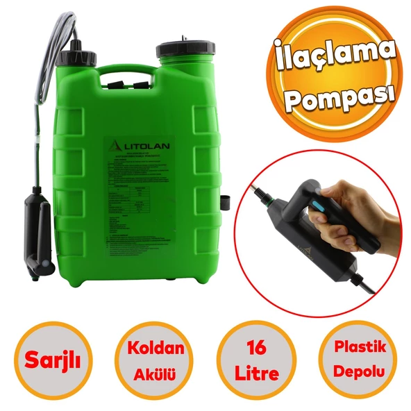 Şarjlı İlaçlama Pompası Litolan 16 Lt Elektrikli Type-c MHT043 Ağaç Dal Bağ Bahçe Bitki İlaç