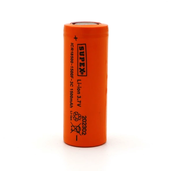 SUPEX1850010C SUPEX 18500 3.7 VOLT 1500MA 10C PİL DÜZ KAFA