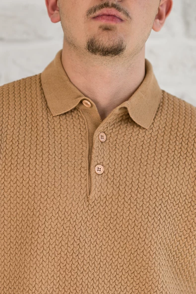 San&fa Örgü Desen Düğmeli Polo Yaka Regular Fit Erkek Triko Kazak - 2