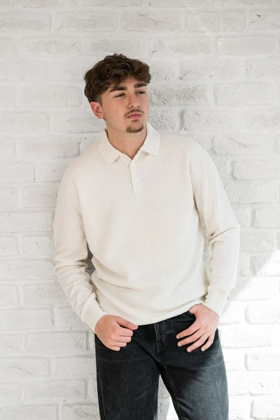 San&fa Örgü Desen Düğmeli Polo Yaka Regular Fit Erkek Triko Kazak - 4