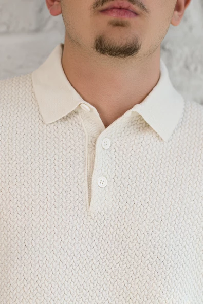 San&fa Örgü Desen Düğmeli Polo Yaka Regular Fit Erkek Triko Kazak - 5