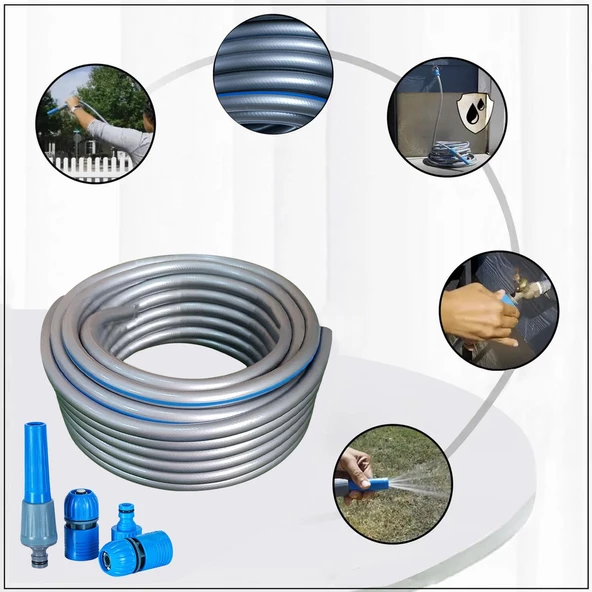 Hortum Seti Garden Kit Bahçe Çeşme Su Hortumu İç Çap 1/2 Sulama Araç Yıkama 20 Metre - 5