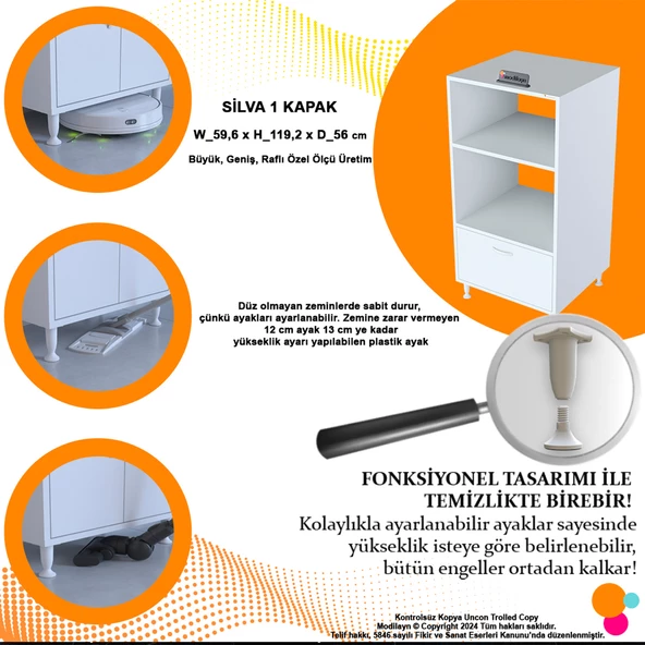 Modilayn SİLVA 59,6 x 119,2 x 56 cm Tek Kapaklı Ankastre Fırın ve Mutfak Dolabı - 8