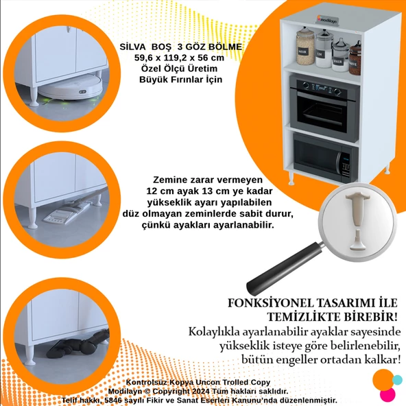 Modilayn SİLVA 59,6 x 119,2 x 56 cm Ankastre Fırın ve Mutfak Dolabı - 6