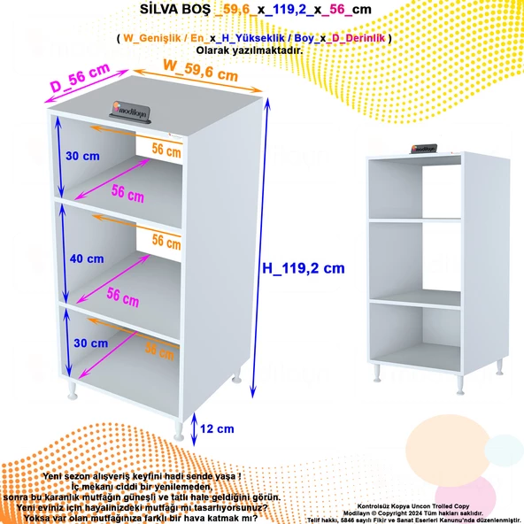 Modilayn SİLVA 59,6 x 119,2 x 56 cm Ankastre Fırın ve Mutfak Dolabı - 5