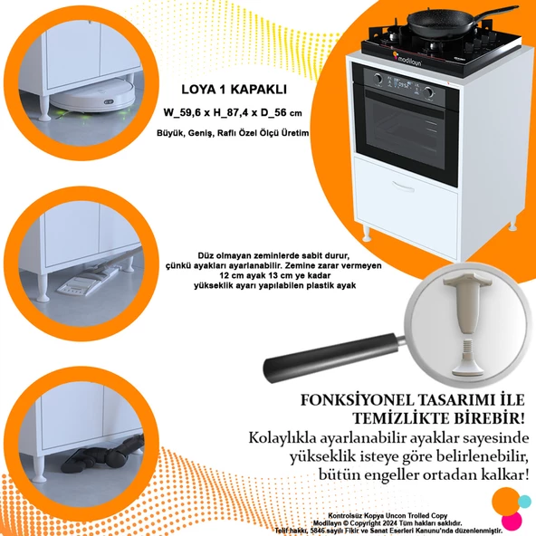 Modilayn LOYA 59,6 x 87,4 x 56 cm Set Üstü Ocak Ve Ankastre Fırın Dolabı - 7