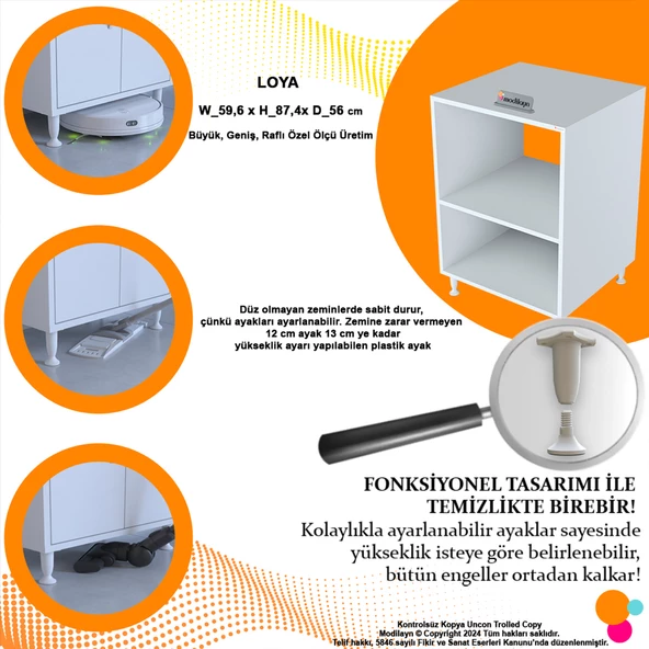 Modilayn LOYA 59,6 x 87,4 x 56 cm Set üstü Ocak Ve Ankastre Fırın Dolabı - 4