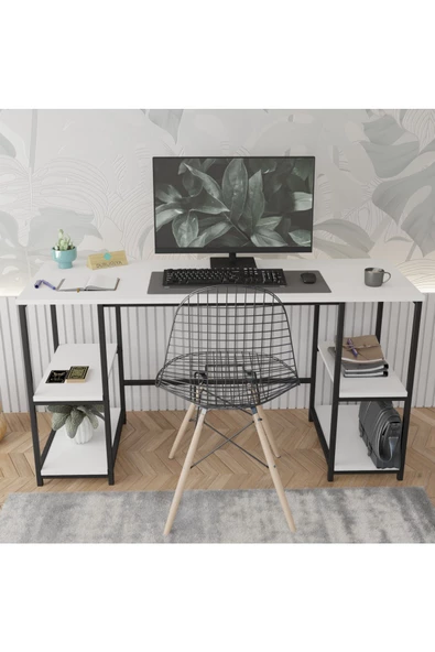 Durusilya Mobilya 140*50 Cm Metal Çalışma Bilgisayar Ofis Masası Kitaplıklı - 4