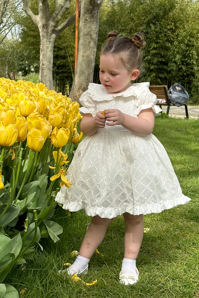 Kız Bebek Elbise Kız Çocuk Elbise Doğum Günü Parti Düğün Elbise Dantelli Kısa Kol Astarlı Elbise - 2