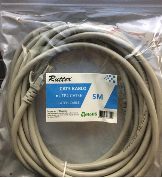 RUTTER CAT 5 KABLO RJ45 SOKETLİ 5 MT - İNTERNET & MODEM KABLOSU 5 METRE