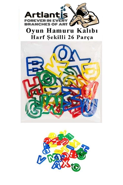 Oyun Hamur Kalıbı Merdane Poşetli Harfler 26 Parça 1 Paket Eğitici Etkinlik Kalıp