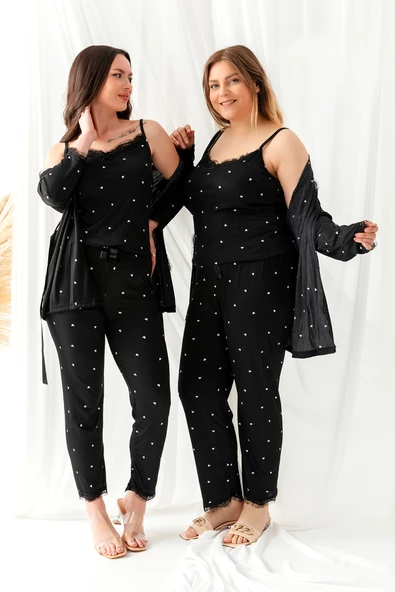 Sabahlıklı Dantel Detaylı Büyük Beden Pegasus Kadın Pijama Takımı-Çeyizlik Takım - 5