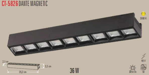 CATA CT 36W Dante Magnetıc Spot Siyah 3200K Günışığı