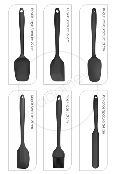 6'lı Silikon Spatula Fırça Seti Pratik Yemek Hazırlık Gereçleri Kaşık Bıçak Spatula Servis Seti - 2