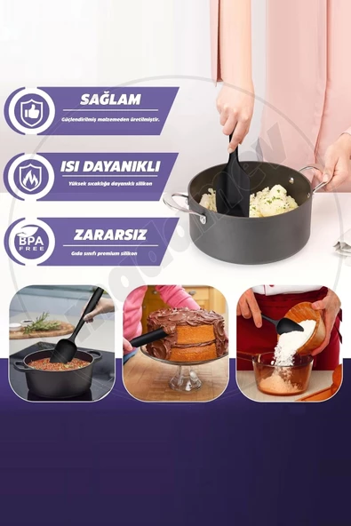6'lı Silikon Spatula Fırça Seti Pratik Yemek Hazırlık Gereçleri Kaşık Bıçak Spatula Servis Seti - 3