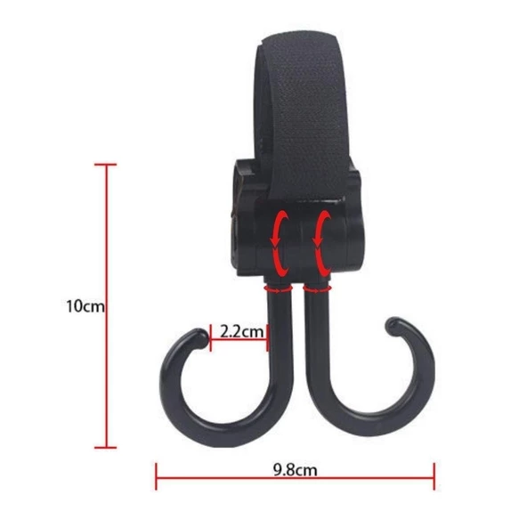 BUFFER® 2li Bebek Arabasına Uyumlu Cırtlı  Eşya Taşıma Aparatı 360 Derece Dönebilen Plastik Kanca - 4