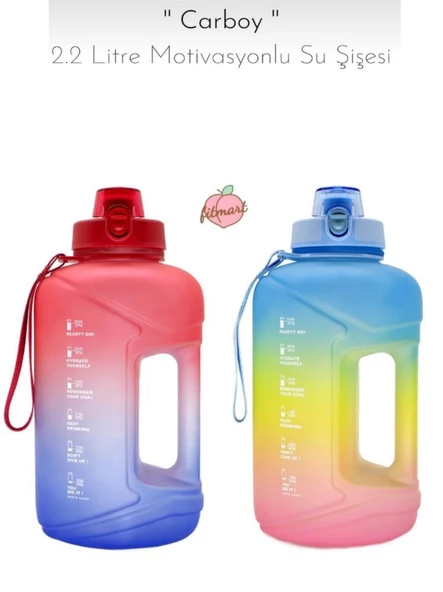 Fitmart Carboy - 2.2 Litre Motivasyonlu Su Şişesi 2 Li Set