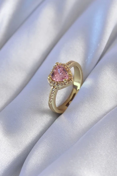 MuI MuI Gold Renk Zirkon Taşlı Kalp Model Pirinç Charm Kadın Yüzük