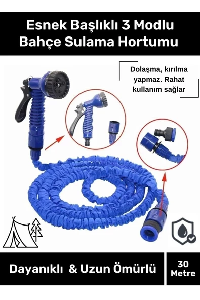 Özel Üretim Dolaşmaz Kırılmaz 7 Kademeli Uzayan Bahçe Sulama Araç Yıkama Tabancalı 30 Metre Hortum