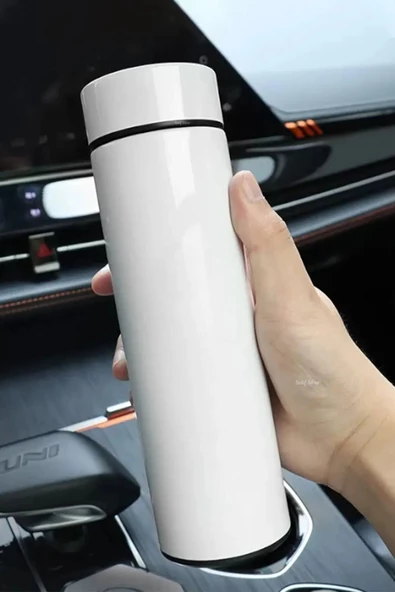 Derece Göstergeli  Çelik  Termos Pili Değişebilen Kamp,Araç,Ofis Süzgeçli Yeni Nesil Akıllı Mug - 2