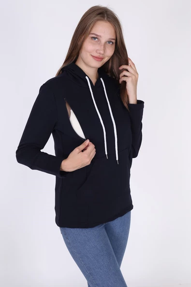 LuvmaBelly 4507 Pamuklu yandan fermuarlı Lohusa Emzirme Sweatshirt
