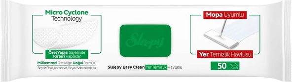 Sleepy Easy Clean Beyaz Sabun Katkılı Mopa Uyumlu Yer Temizlik Havlusu 50 Yaprak - 2