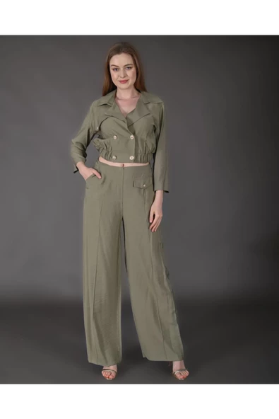 Modatalika Kadın Yeni Sezon Crop Ceket Pantolon Takım - 10