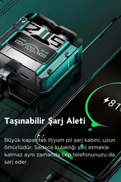M25 Powerbank Özellikli Göstergeli Kablosuz Bluetooth Kulaklık Tüm Cihazlara Uyumlu Oyuncu Kulaklık - 5