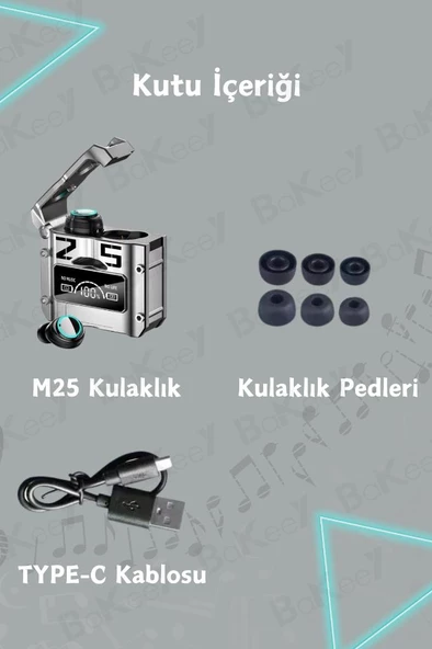 M25 Powerbank Özellikli Göstergeli Kablosuz Bluetooth Kulaklık Tüm Cihazlara Uyumlu Oyuncu Kulaklık - 8