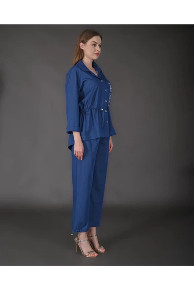 Modatalika Kadın Yeni Sezon Denim Taş Detaylı Tunik Pantolon Spor İkili Takım - Resim 4