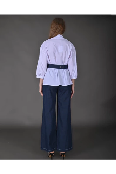 Modatalika Kadın Yeni Sezon Gömlek Pantolon Gül Ve Kemer Detaylı Spor İkili Takım - Resim 3