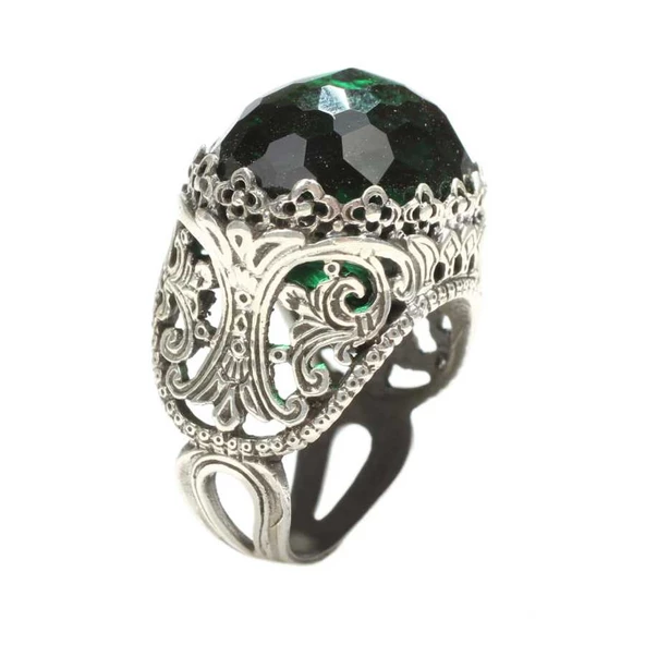 925 Ayar Gümüş Yeşil Taşlı Yüzük - Resim 6