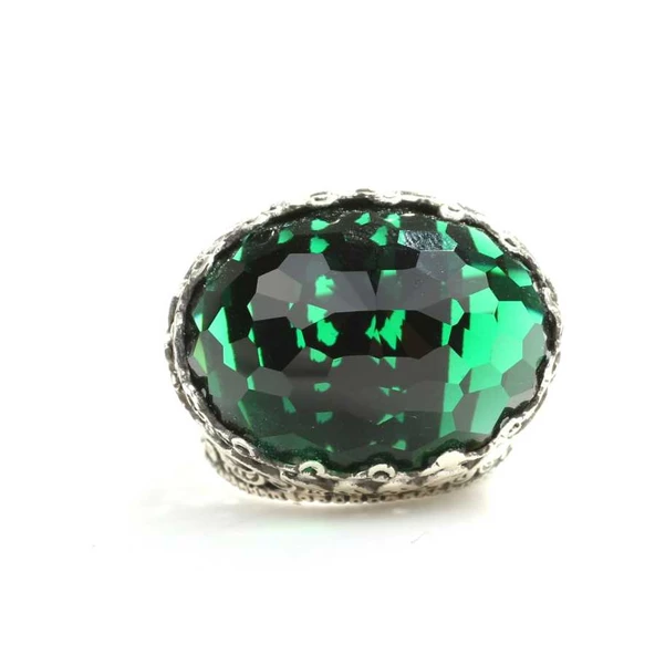 925 Ayar Gümüş Yeşil Taşlı Yüzük - Resim 3